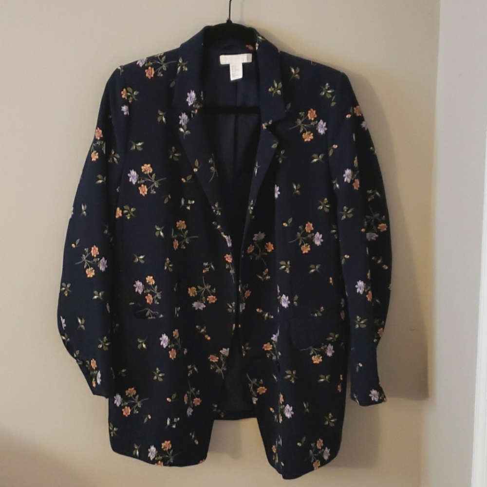 Navy Blue Floral Blazer